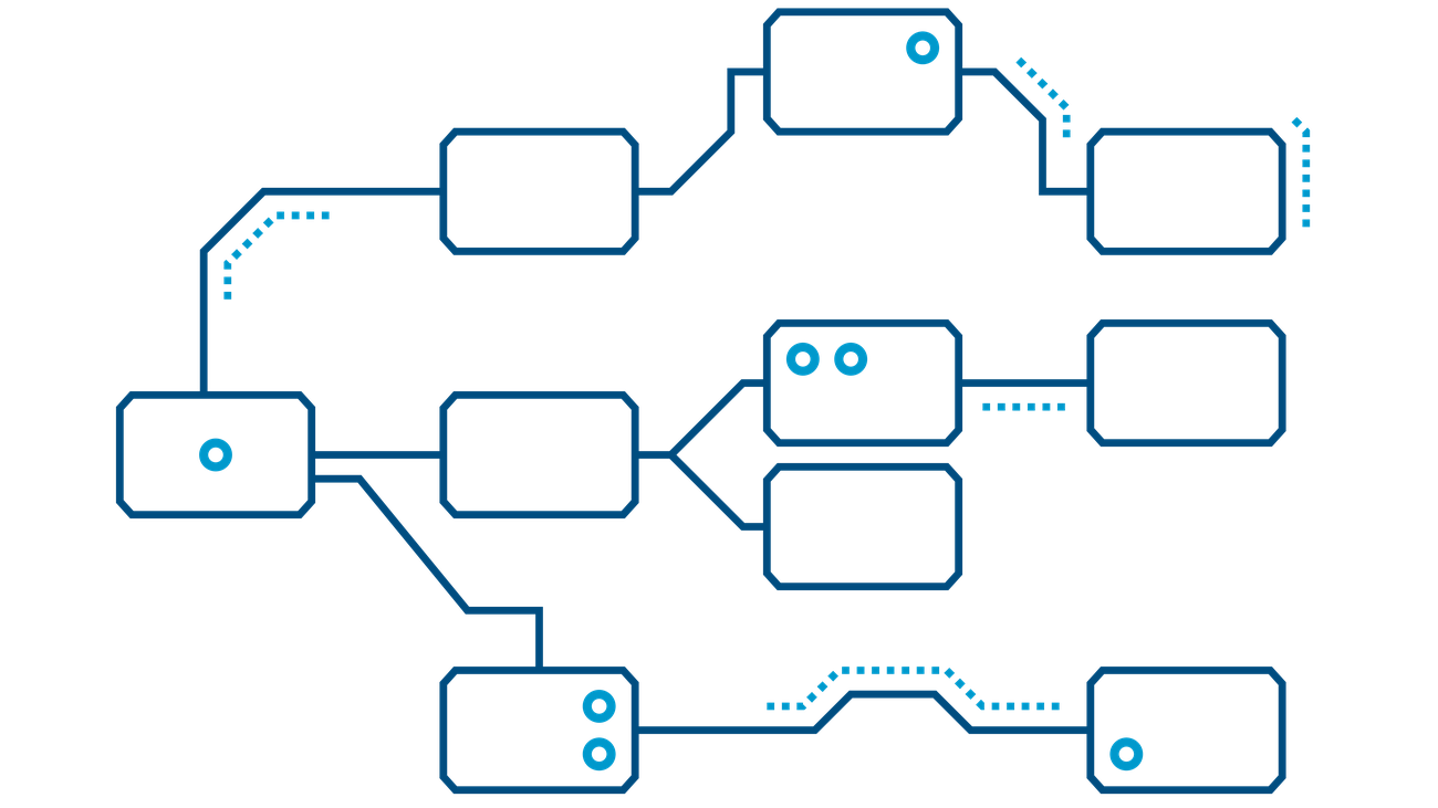 Grafik durch Linien verbundener Kästen